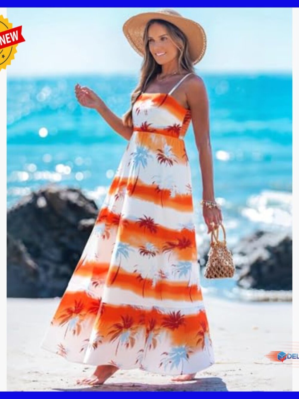 Spaghetti Strap Maxi Dress A-Line Flowy Summer Casual Beach - Picture 2 of 7